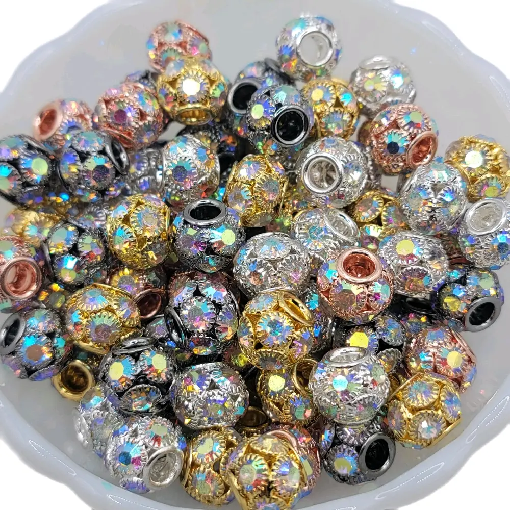 Rhinestone Rondelle Beads 5-Pack Jewelry DIY Metallic Mix Spacers with Sparkling Finish in Rose Gold Gold Silver Gunmetal Beading Accessories Beaded Sequin Beaded Jewelry