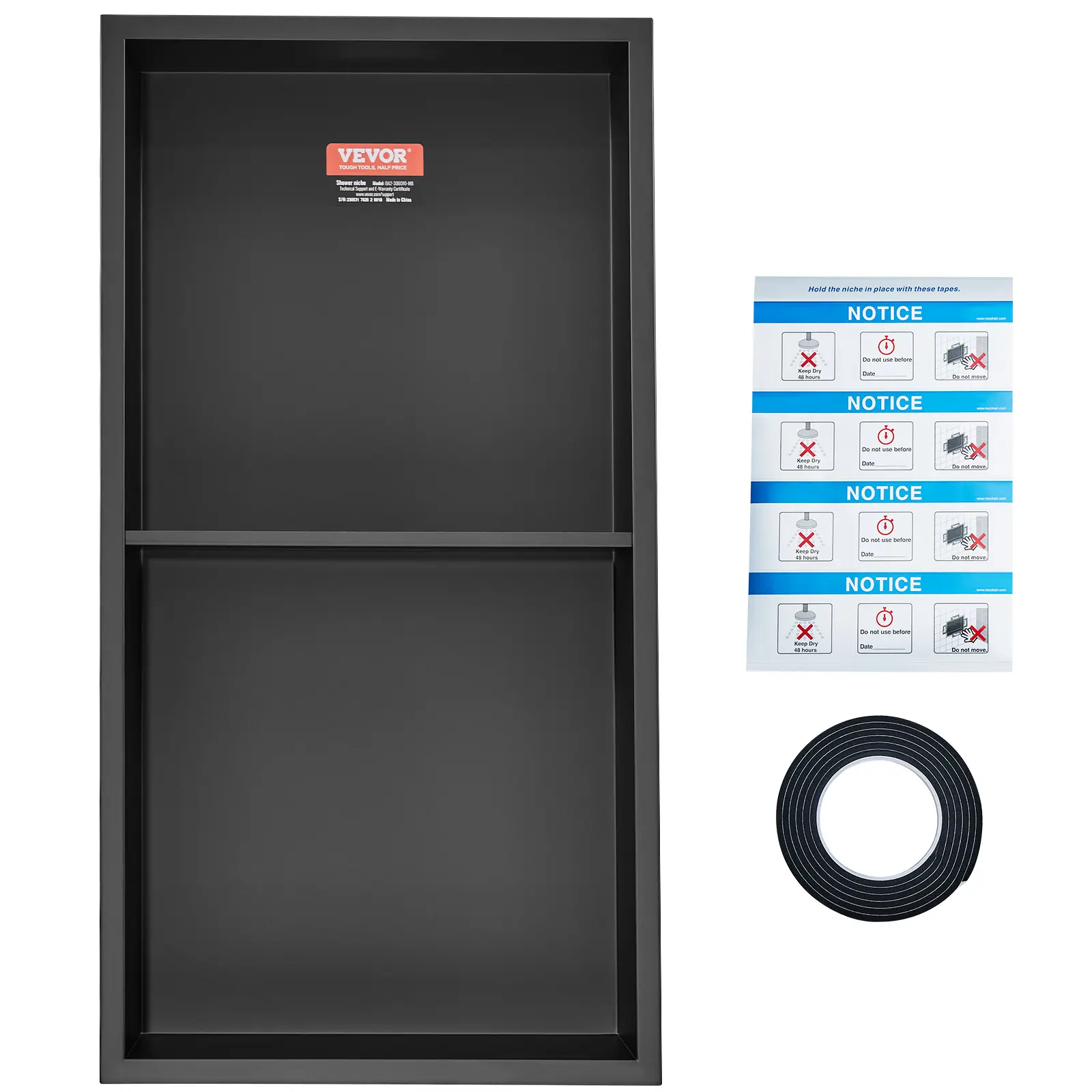 VEVOR 13"x25" 304 Stainless Steel Wall-Insert No Tile Shower Niche, Bathroom Organizer Supplies with Double Recessed Shelves, Sealed Waterproof Anti-Rust Easy-Clean Modern Shower Storage Accessory