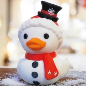 Cute Christmas Snowman Jeep Duck Figure 2.5 Inches Tall 3D-Printed in Hard Plastic with Festive Hat and Scarf Great Gift or Decore Ornaments