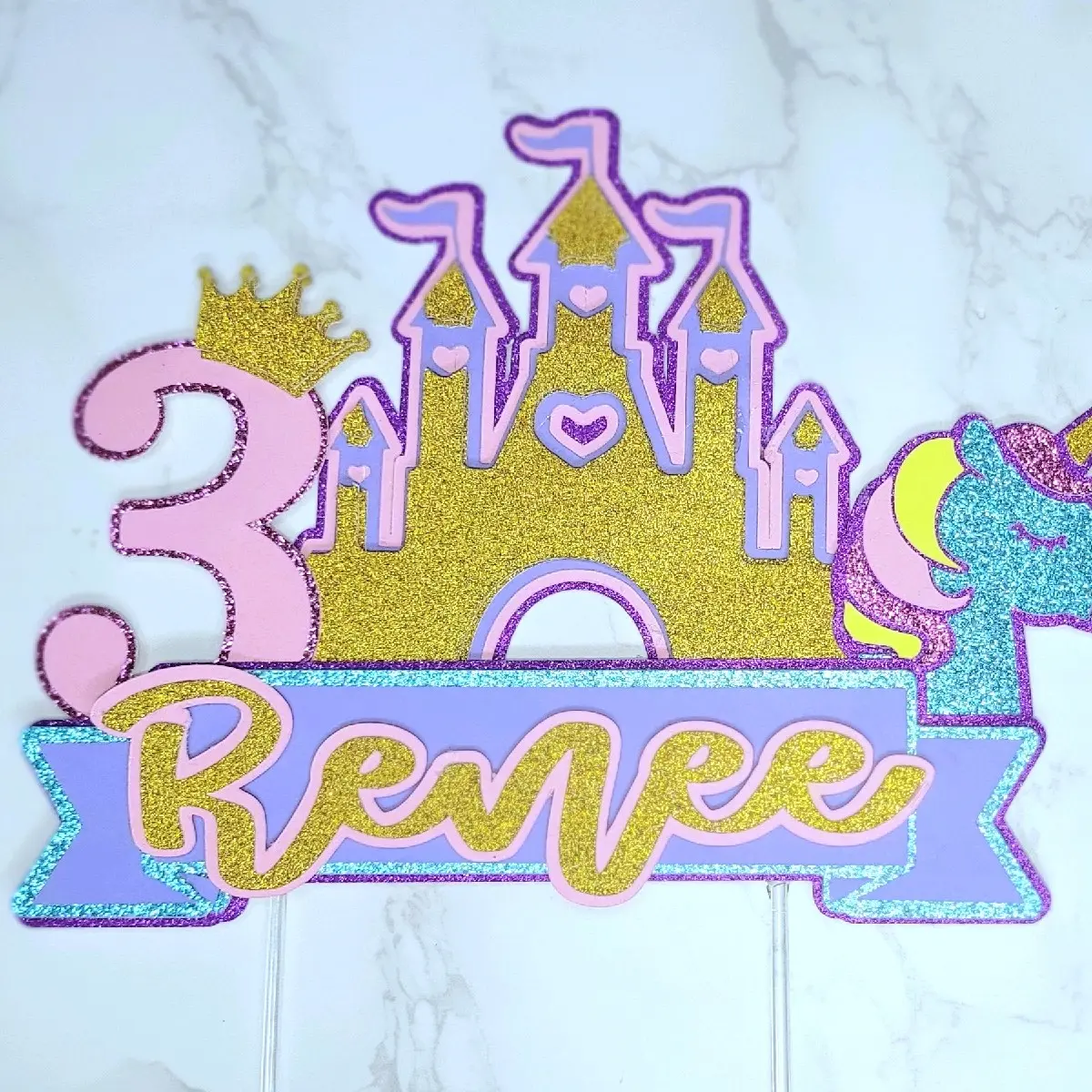 Personalized Princess Unicorn Birthday Cake Topper