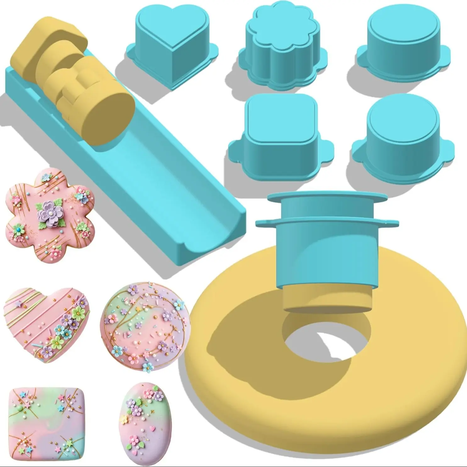 5-Piece Cake Lollipop Mold Set,Chocolate Molds,Baking Tools,Includes A 7.87-Inch Tray,Heart-Shaped,Square,Cloud-Shaped,and Round Molds,Plus A 3D-Printed Cake Lollipop Cutter and Pusher,Perfect for Home Baking,Party Desserts,Baking Supplies,And More