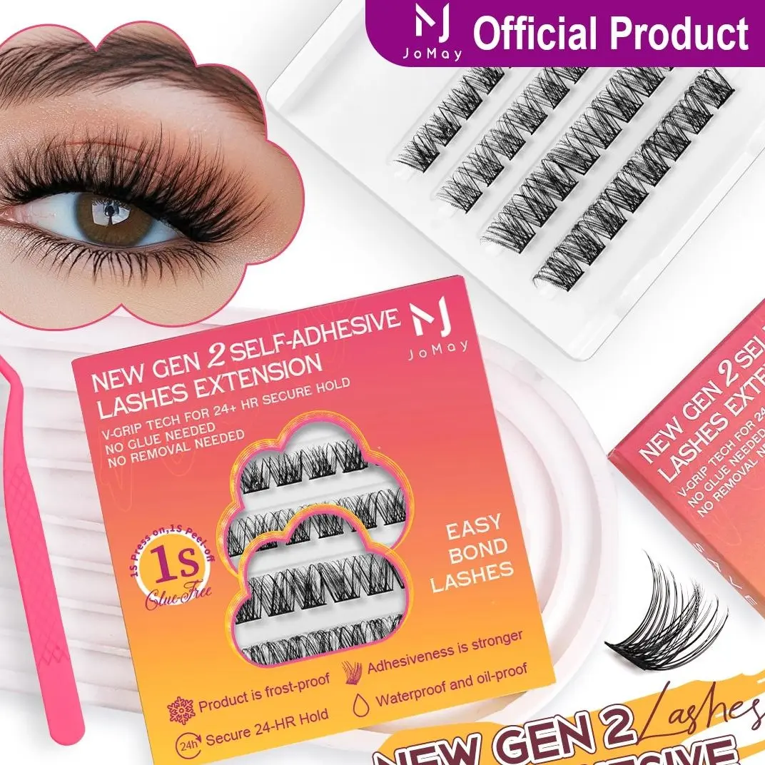JoMay Self-Adhesive Lashes Extension Kit,No Glue Lash DIY Lash Clusters Kit,Beginner Friendly Eyelashes， individual lashes Makeup Cosmetic