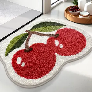 Fun Fruit Pattern Bathroom Rug, Soft Absorbent Non-Slip Mat, Cherry Strawberry Design, Ideal for Bathrooms Kitchens Living Rooms, Bathroom Floor Mat