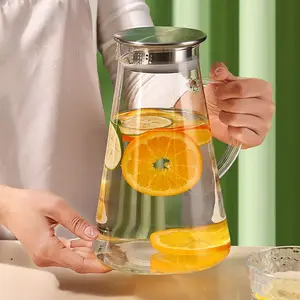 Glass kettle with lid, suitable for both hot and cold water, large capacity, heat-resistant and shatterproof, thickened household drinkware set