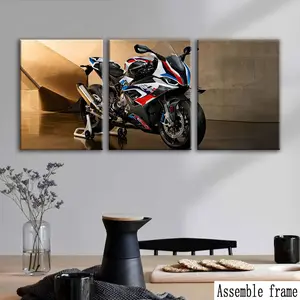 Bmw S1000rr Superbike Canvas Set, Iconic Three-Color Paint, High Performance Details, Warm Industrial Background, DIY Frame & Canvas