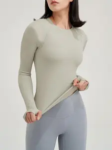 Women's Running Training Gym Workout Long Sleeve T-Shirt, Thumb Hole Yoga Tight Fit Sport Top, High Stretch Quick Dry Yoga Clothes, Athletic Compression Shirt, Athletic Activewear