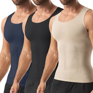 Men's shapewear tank top - breathable high elasticity nylon, abdominal folds and tight support for shaping and back support