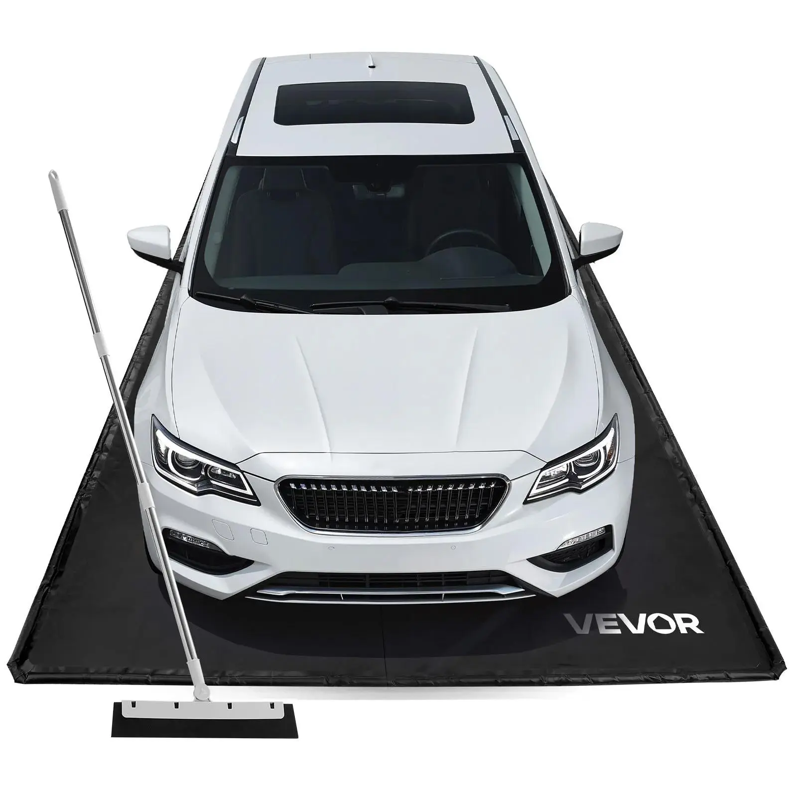 【FathersDayGift】VEVOR Containment Mat, 8 ft 6 in x 20 ft, Non-Slip PVC Garage Floor Mat with a Cleaning Squeegee, Heavy Duty Durable Waterproof Protection from Snow, Rain and Mud for Cars SUVs Trucks Parking, Black