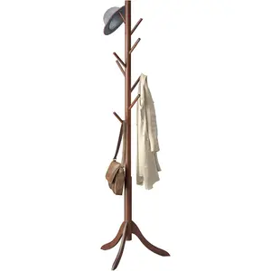Coat Rack Freestanding, Coat Stands Entryway, Bamboo Coat Rack Hat Hanger 8 Hook for Jacket, Purse, Scarf Rack, Umbrella Tree Stand (Brown)