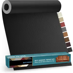 Leather Repair Patch Tape Kit, 16" x 30" Self Adhesive Leather Repair Patch for Furniture, Vinyl Leather Repair Kit for Car Seat, Chairs, Couch, Sofa, Boat Black