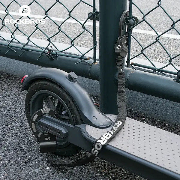 ROCKBROS Heavy Duty Anti-Theft Bike Padlock - 23.4 inches (59.5cm) A3 Chrome Steel Chain Lock, 502g Weight, ABS Housing, Copper Key Cover, Soft PR Pad, Handcuff Type, Bike+Scooter Compatible, Ebike Accessories