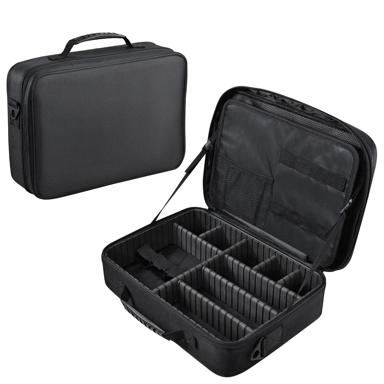 Professional Barber Case Organizer with Adjustable Dividers & Detachable 6-Slot Scissors Panel Travel Salon Organizer Bag for Hair Tools