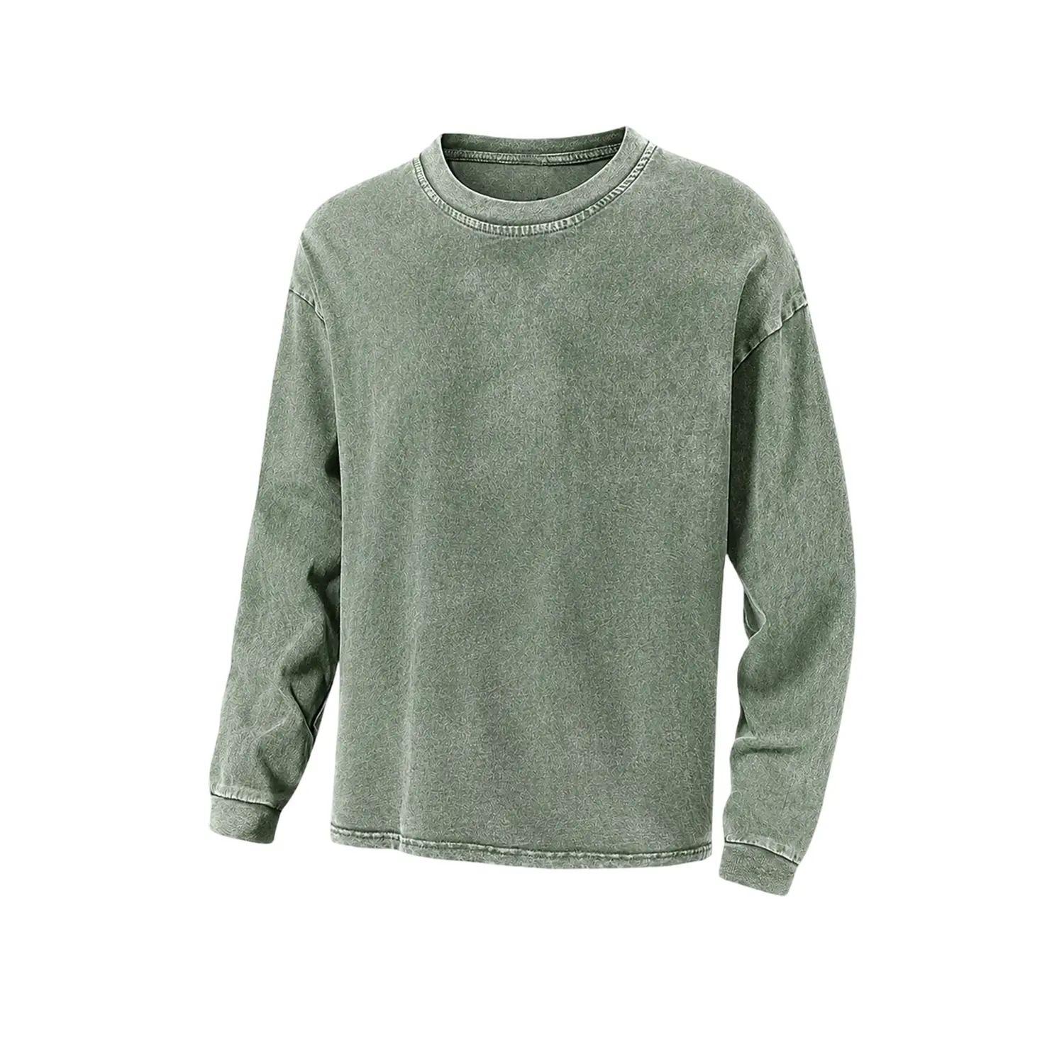 Men’s 1-pack/3-pack acid-wash distressed cotton long-sleeve sweatshirt/sweatshirt top, athletic sweatshirt, crew-neck long-sleeve T-shirt,back to school,back to school shopping