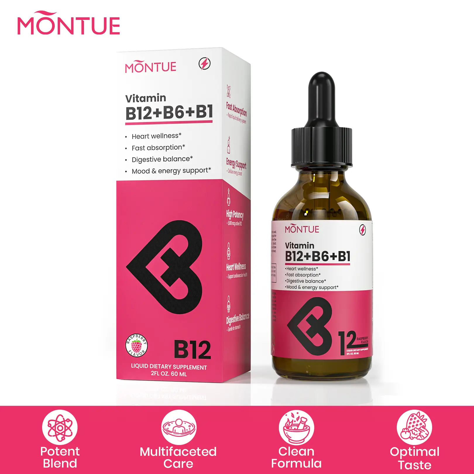 【Montue】 Vitamin B12 B6 B1 Liquid Drops, 5000mcg Methylcobalamin with B-Complex, Fast Absorbing Sublingual Drops for Energy Support, Heart Wellness, Digestive Balance & Mood, Non-GMO Gluten Free Vegan, 2 FL OZ #TikTokFlashSale #tiktokshopmemorialday