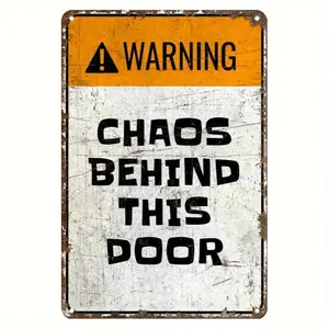 Flat 2D Halloween Chaos Warning Door Sign Vintage Metal Caution Decor with Hazard Design Durable Iron Perfect for Man Caves Homes and Offices