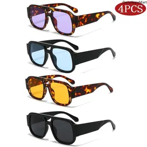 Women's 4-Pack Retro Large Frame Trendy Styling Square Sunglasses - Colorful Wide Lenses, UV400 Protection, Fashion Accessory for Outdoor Use, Trendy Styling Sunglasses