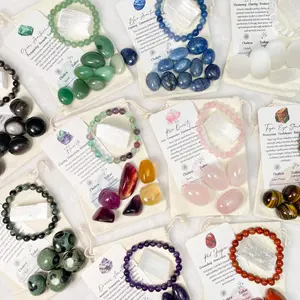 1 Count Crystal Tumble Set include 100g natural crystal tumbles, 1 crystal bracelet, 1 selenite block and a crystal material card