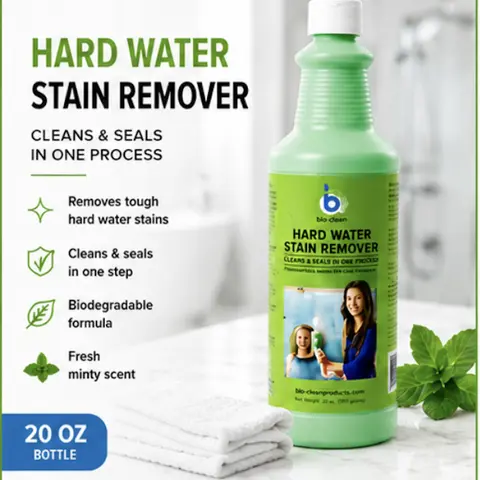 Bio-Clean Cream Hard Water Stain Remover & Glass Cleaner - 20 fl oz, Stainless Surface Safe, Minty Fresh Scent, Alcohol-Free, Eco-Friendly, Cuts Soap Scum, Revives Shower Shine, Handles Bathroom RV Boat Stains, Household Cleaning Supplies