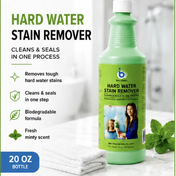 Bio-Clean Cream Hard Water Stain Remover & Glass Cleaner - 20 fl oz, Stainless Surface Safe, Minty Fresh Scent, Alcohol-Free, Eco-Friendly, Cuts Soap Scum, Revives Shower Shine, Handles Bathroom RV Boat Stains, Household Cleaning Supplies