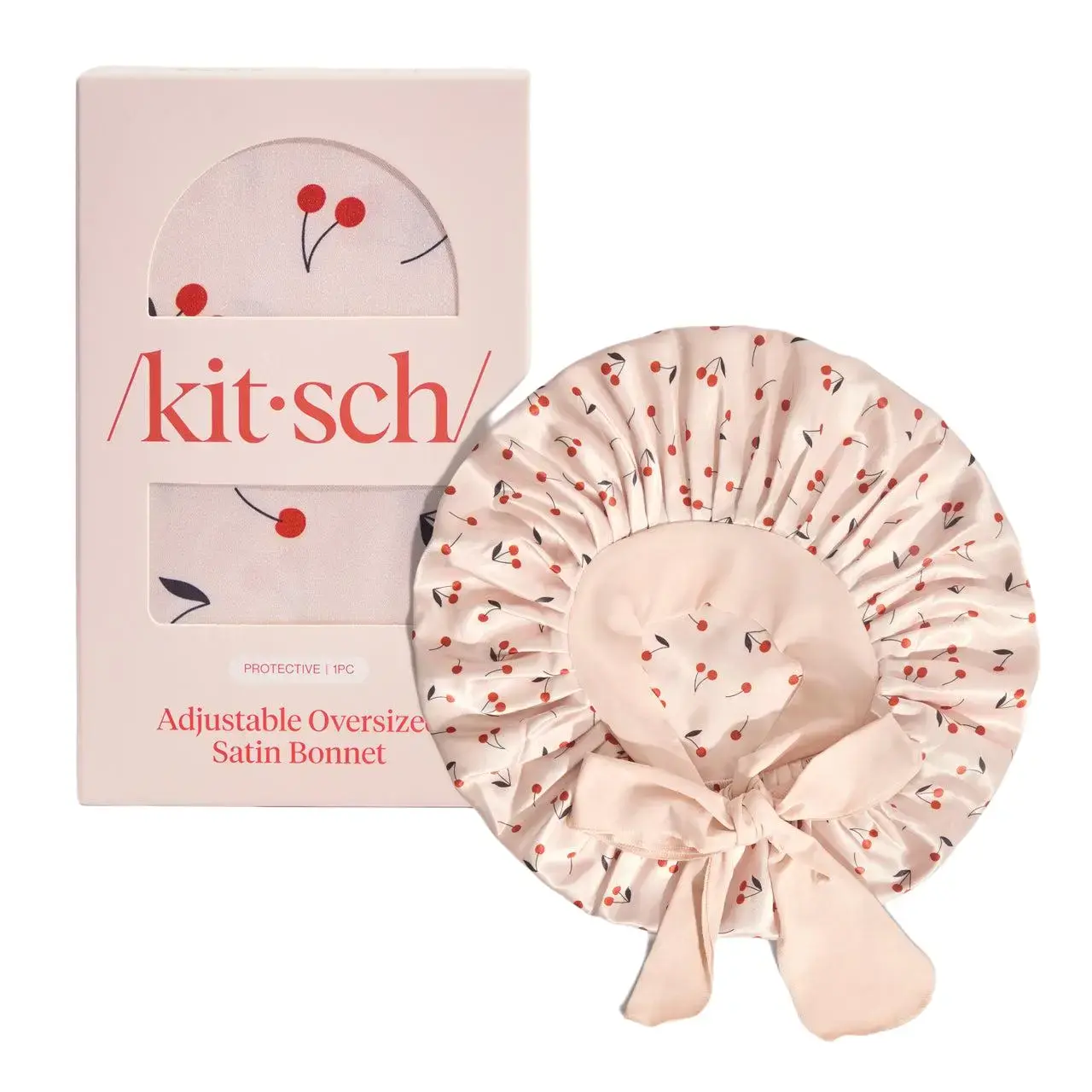 Kitsch Cherry Print Oversized Satin Bonnet