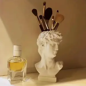 Vintage David Statue Makeup Brush Organizer, Synthetic Resin Material, Anti-Drop Version, Creative Facial Brush Storage, Multifunctional Desk Holder