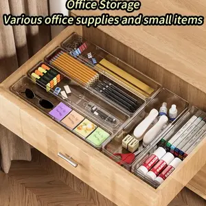 Clear Plastic Expandable Drawer Organizer, Large & Small Kitchen Dividers for Silverware & Utensils, Retractable Cutlery Tray Box for Home, Bedroom, Bathroom & Junk Drawer