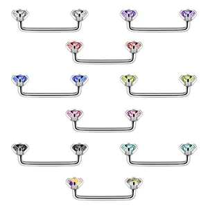 Internally Threaded Staple Surface Barbell with Prong Setting CZ 14 Gauge Surgical Steel Split Shank Jewelry 12mm-25mm Lengths