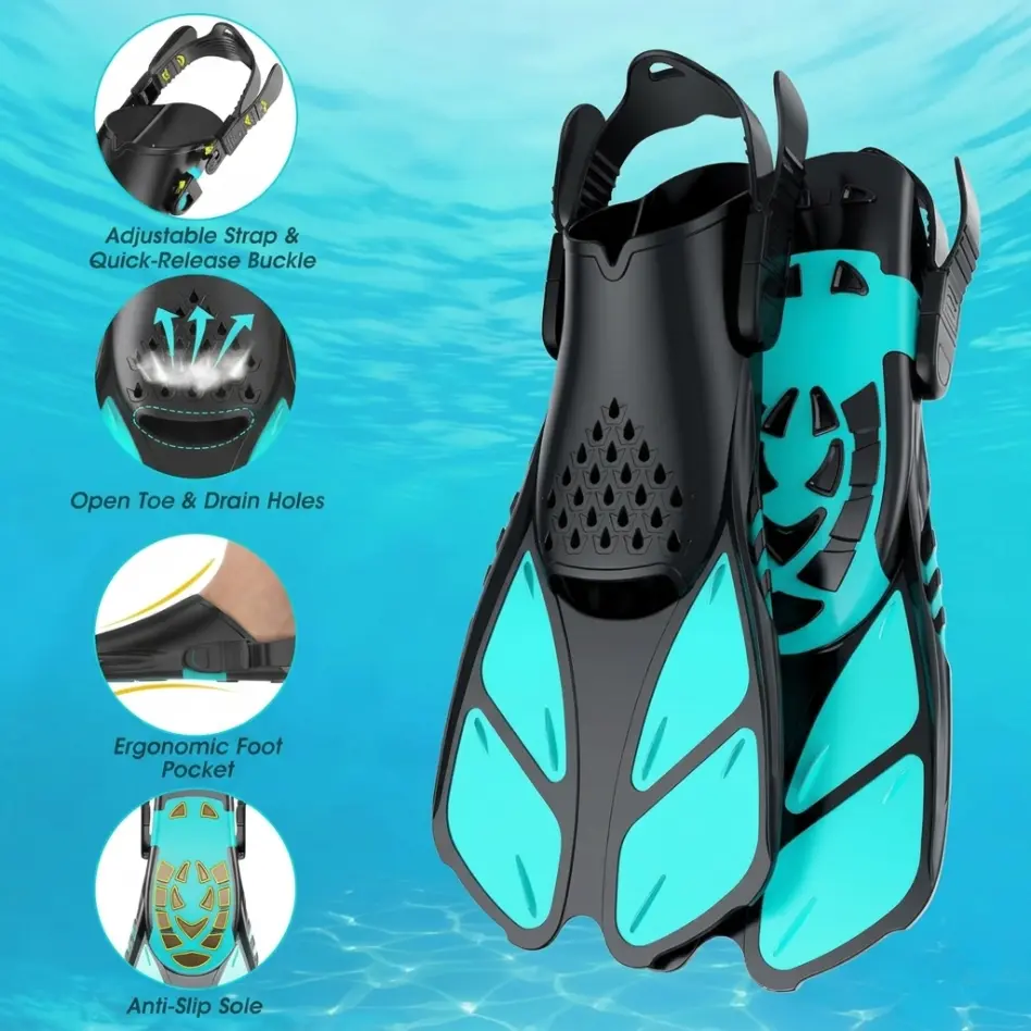Adjustable Open-Heel Snorkel Fins for Adults - Soft Silicone Snorkeling Gear with Easy-Kick Design, Lightweight & Portable for Travel Water Sports