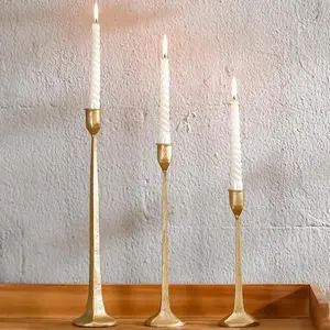 Gold Taper Candle Holders Set of 3 Heavy Cast Iron Decorative Candle Stand for Table Centerpiece Decor