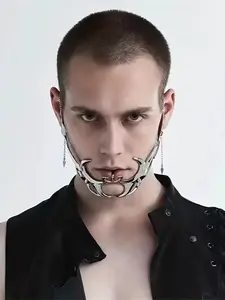 Punk Style Mechanical Fluid Futurism Jaw Mask, Fashionable Metal Mask for Party, Trendy All-match & Exquisite Face Covering Masks for Birthday Gift, Cyberpunk Mask