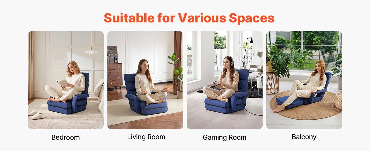 【FathersDayGift】VEVOR Floor Chair, 5 Adjustable Positions Folding Floor Gaming Chair with Back Support, Armrests, and Cushion, Sturdy Metal Frame with Recycled Foam and Linen Fabric, for Reading, Relaxing, Dark Blue 【FathersDayGift】VEVOR Floor Chair, 5 Adjustable Positions Folding Floor Gaming Chair with Back Support, Armrests, and Cushion, Sturdy Metal Frame with Recycled Foam and Linen Fabric, for Reading, Relaxing, Dark Blue