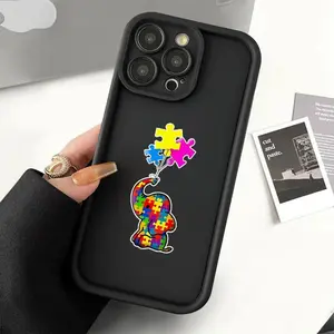 Phone Case for IPhone 15 Plus 16 Pro Max 14 13 12 11 XR XS Autism Colorful Baby Elephant Design Pattern Shockproof Silicone TPU Bumper Drop Protection Soft Cover
