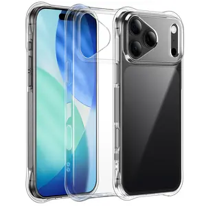 iPhone 17 Pro transparent phone case, made of TPU material, featuring high-definition, military-grade shock-proof design, anti-yellowing and anti-shock and anti-fading properties, with a slim and lightweight design.