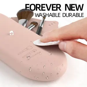 2025 New Hot-selling Travel Makeup Brush Storage Bag, Silicone Makeup Brush Holder, Dustproof Multi-functional Storage Box