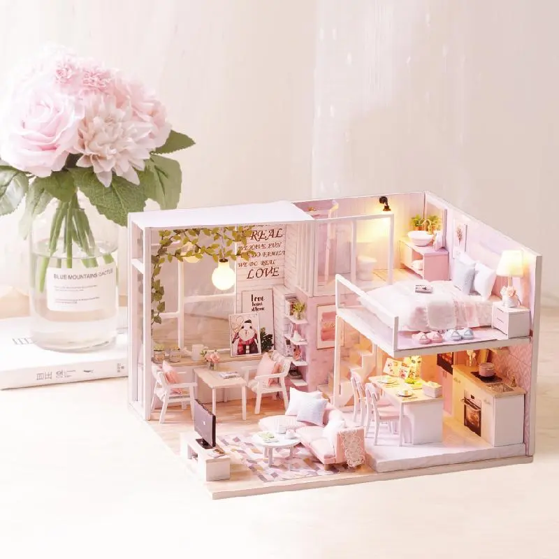 DIY Wooden House Kit, Miniature House Kit, DIY Miniature House Kit, DIY Wooden House Kit for Adults, Ideal Art Gift, Miniature Furniture, Miniature Set, Play House Set