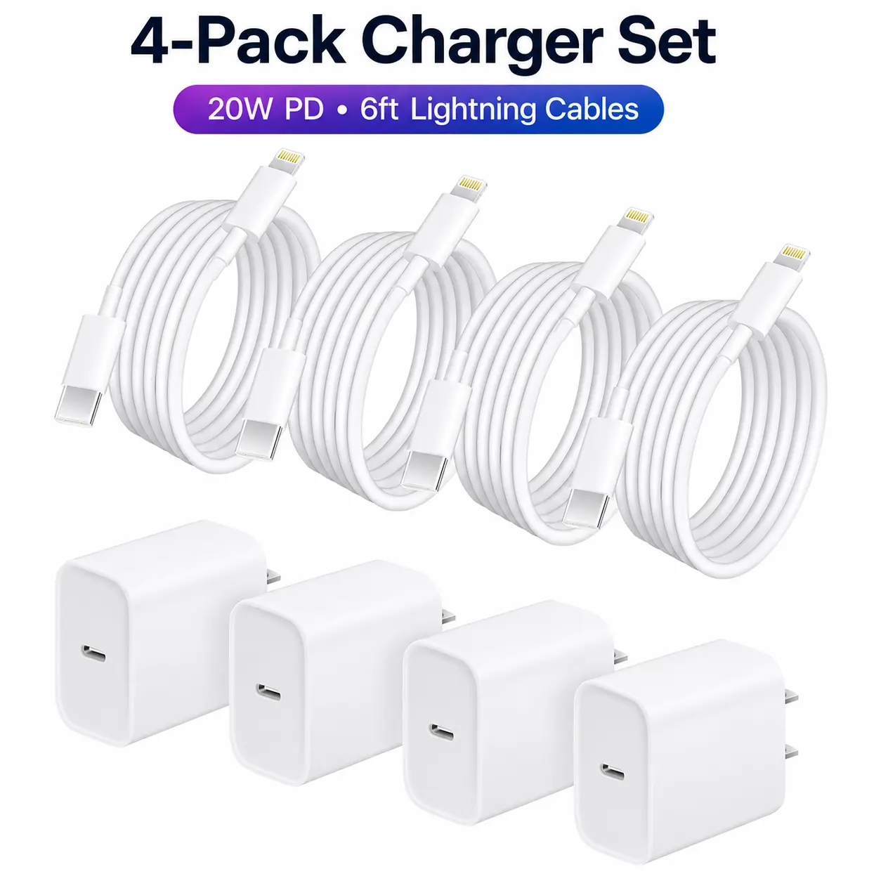 20W PD Fast Charging Wall Charger + 6FT Type-C to Lightning Data Cable, Efficient Charging, Compatible with iPhone 14 Pro Max/14 Pro/14 Plus/14/13/12/11/XR/XS Max/8/7 Plus, PD Power Adapter