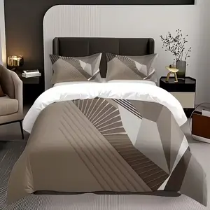 3-Piece Set Vintage Striped Geometric Bedspread Combo, Zipper Design, Halloween Christmas Valentine Gift