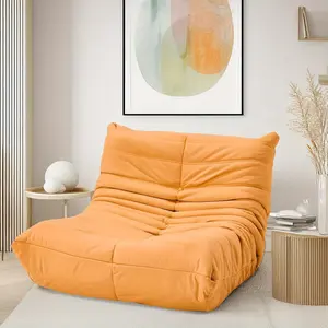 Bean Bag Chair Togo Sofa for Adults and Kids, 28D Memory Foam, Easy Cleaning and Portable, Premium Faux Leather, Lightweight Floor Couch for Living Room, Bedroom, Dorm, Office (Fantasy Orange)
