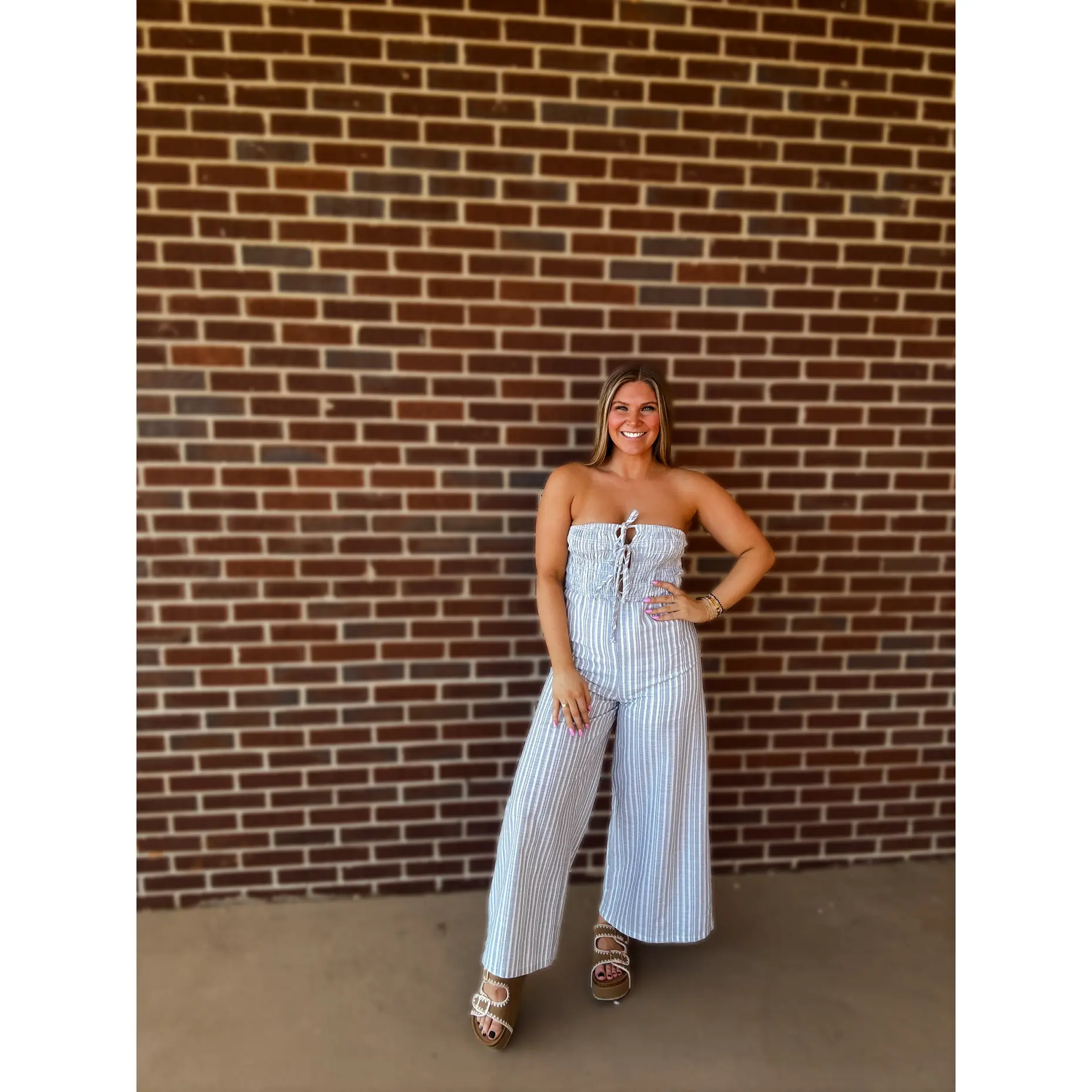 Maci Striped Jumpsuit- Light Blue
