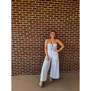 Maci Striped Jumpsuit- Light Blue