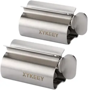 Set of 2 Toothpaste Squeezer Rollers, Metal Toothpaste Tube Wringer Seat Holder Stand (Stainless Steel)