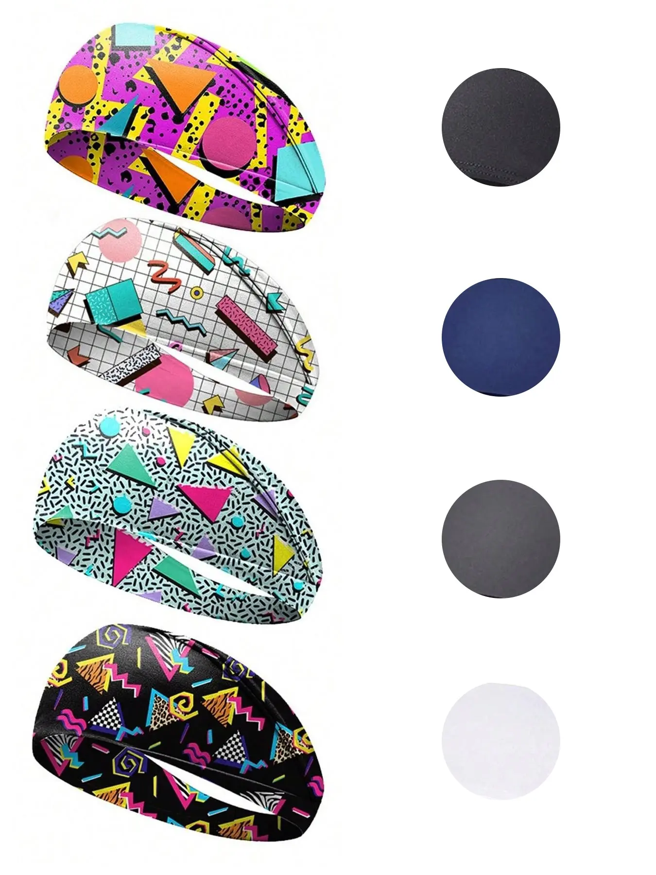 Retro Vintage Headbands Hair Bands Sweatbands for Men Women 80s Neon Soft Athletic Sweatband Wicking Elastic Hairband for Travel Party, Fitness Sweat Band, Workout Headband, Solid Color