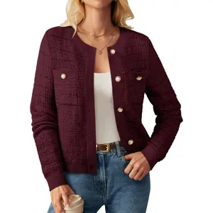 【Thick Fabric】GRACE KARIN Womens Open Front Button Down Long Sleeve Texture Knit Cardigan Sweaters with Pockets Womenswear Basic