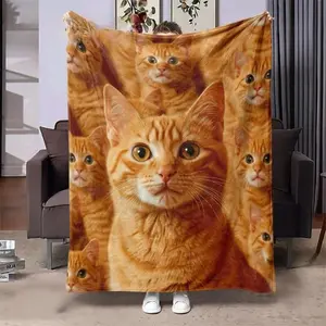 Cute Cat Flannel Throw Blanket Soft Warm Anti-Pilling Ideal for Nap Camping Travel All Seasons Gift