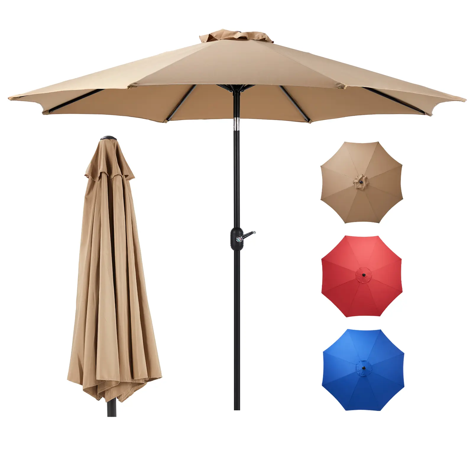 9FT Patio Table Umbrella with Tilt and Crank Button & 8 Sturdy Ribs Waterproof, 9 Feet Outdoor Patio Umbrella Sun Shade for Pool, Terrace, Beach and Restaurant