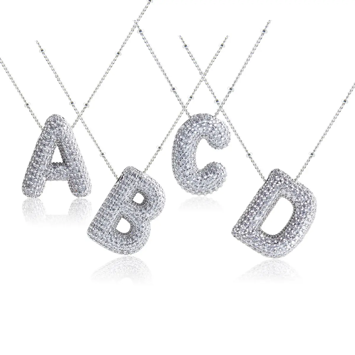 Bubble Letter Necklace Silver Plated with CZ - Trendy Initial Necklace, Neckalce for Women Men