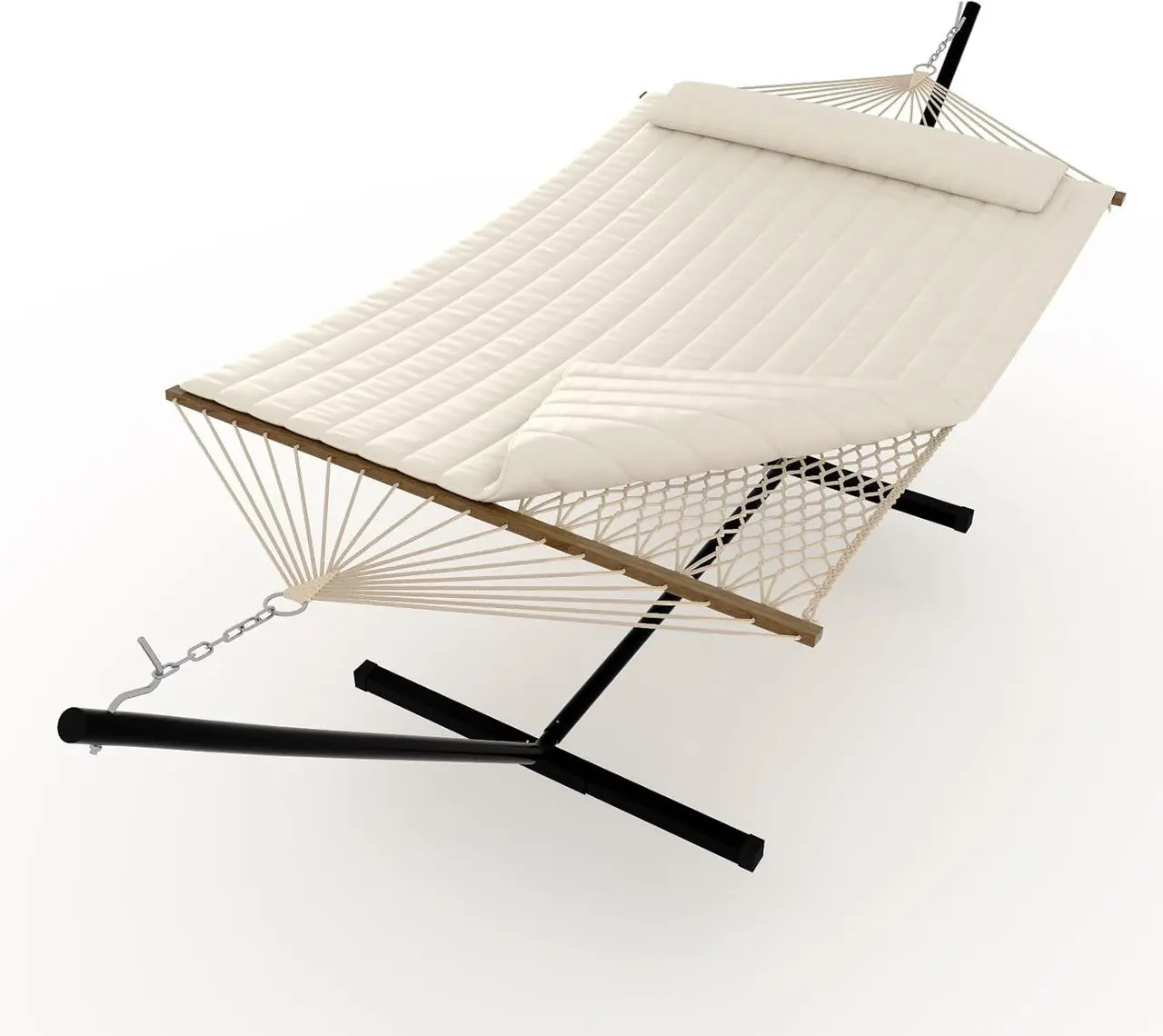 GAOMON 2 Person Outdoor Hammock with Stand, Portable Hammock, Heavy Duty Hammock with Soft Pillow, Balance Ropes, for Patio, Backyard, Garden, Beach, Beige