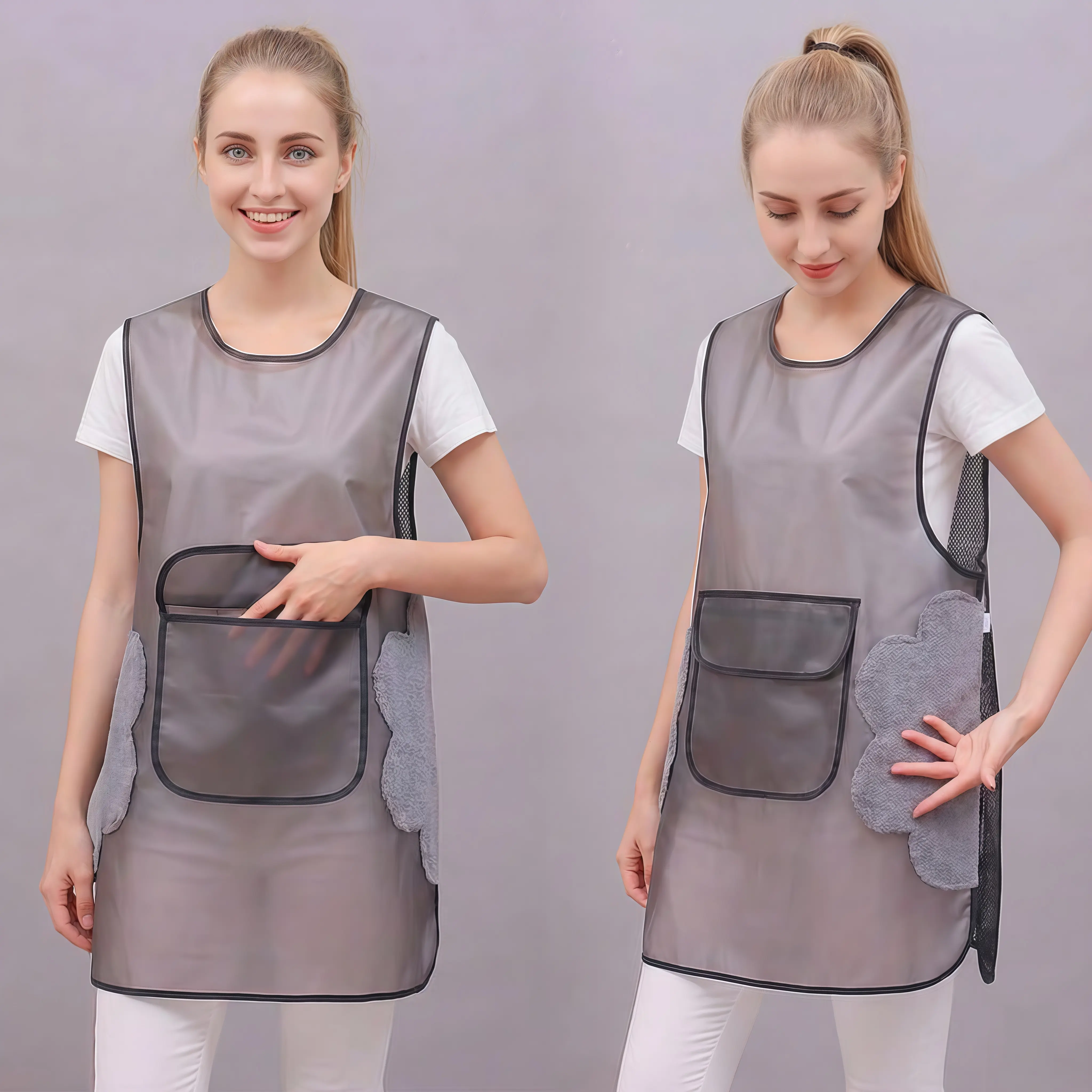 Translucent (Transparent) Adjustable Strap Kitchen Apron - Waterproof, with Pockets, Phone Slot & Velcro Fit Closure - Ideal for Kitchen, Gardening Use