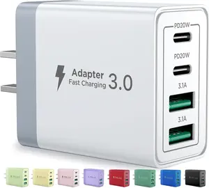 USB C Charger Block, 40W Fast Charging Block Type C Charging Block 4-Port Dual Port PD+QC Wall Charger Head Cube for iPhone 17 16 15 14 13 12 11 Pro Max XS, iPad, Samsung Phone, Tablet