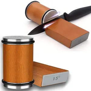 Wooden Knife Sharpener, 1 Set Manual Knife Sharpener with 15° & 20° Angle, Universal Knife Sharpening Tool, Kitchen Accessories